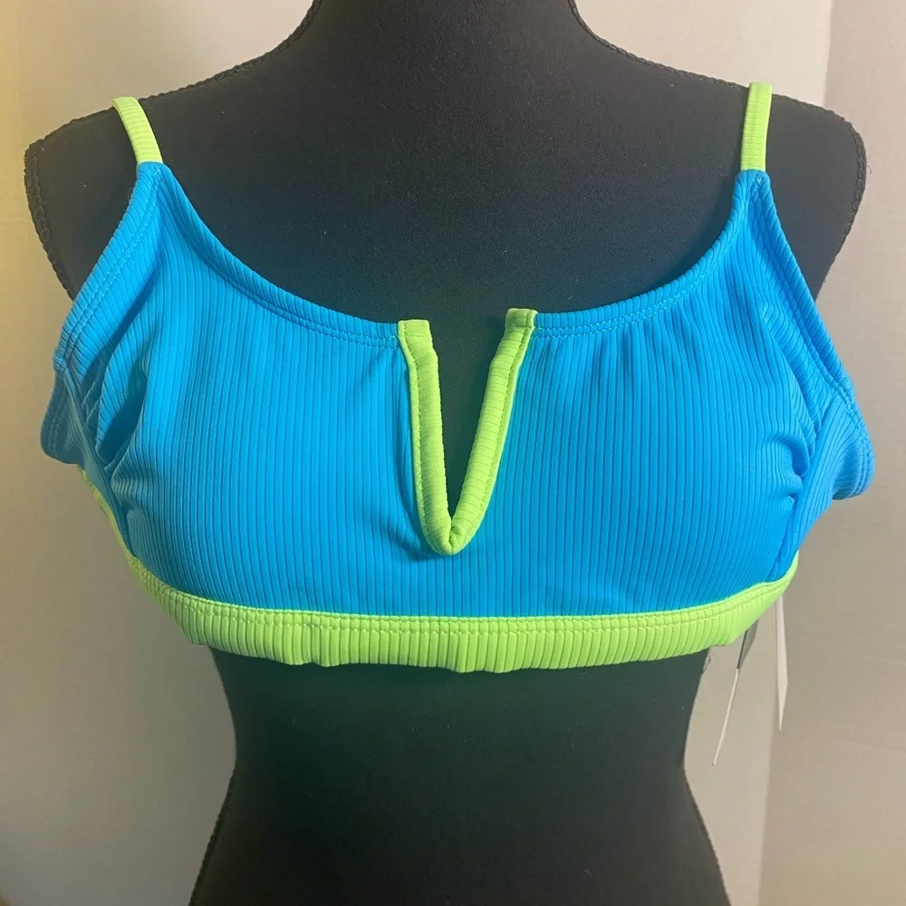 Bikini Top Womens Sz XS Bright Blue‎ w/Neon  Green Back SlideClasp  MSRP $25 NWT